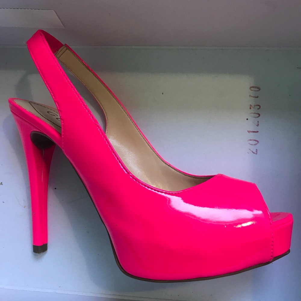 Hot Pink Guess Peep Toe Heels
